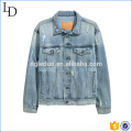 Washed blue denim jacket distressed chest pocket wholesale jacket